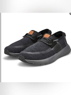 10 Hey Dude Men’s Black Knit Sneakers with Brown Logo Patch